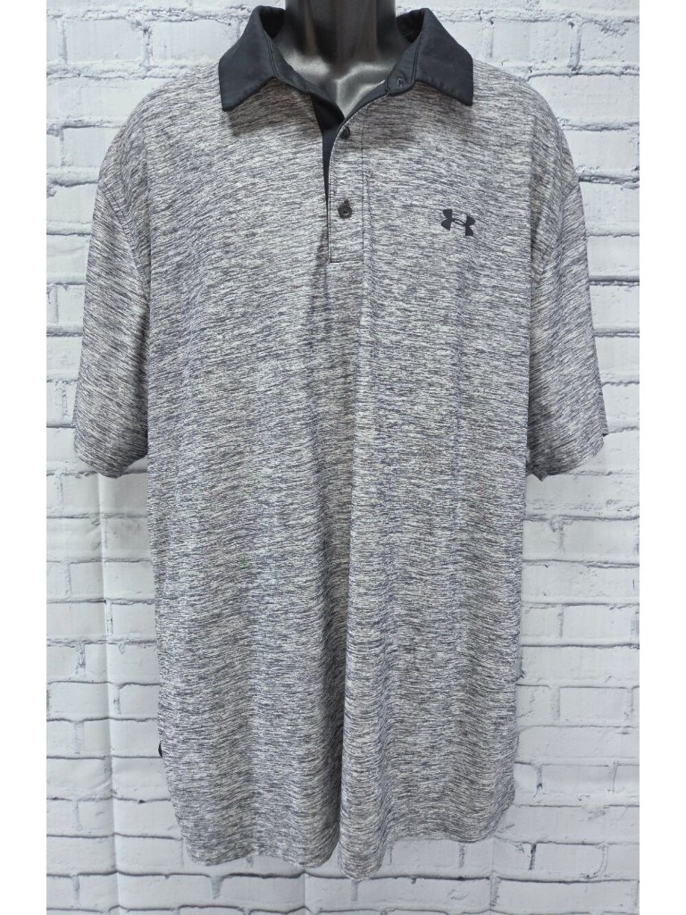 Under Armour Mens HeatGear Polo Shirt XXL Loose Fit Gray & Black